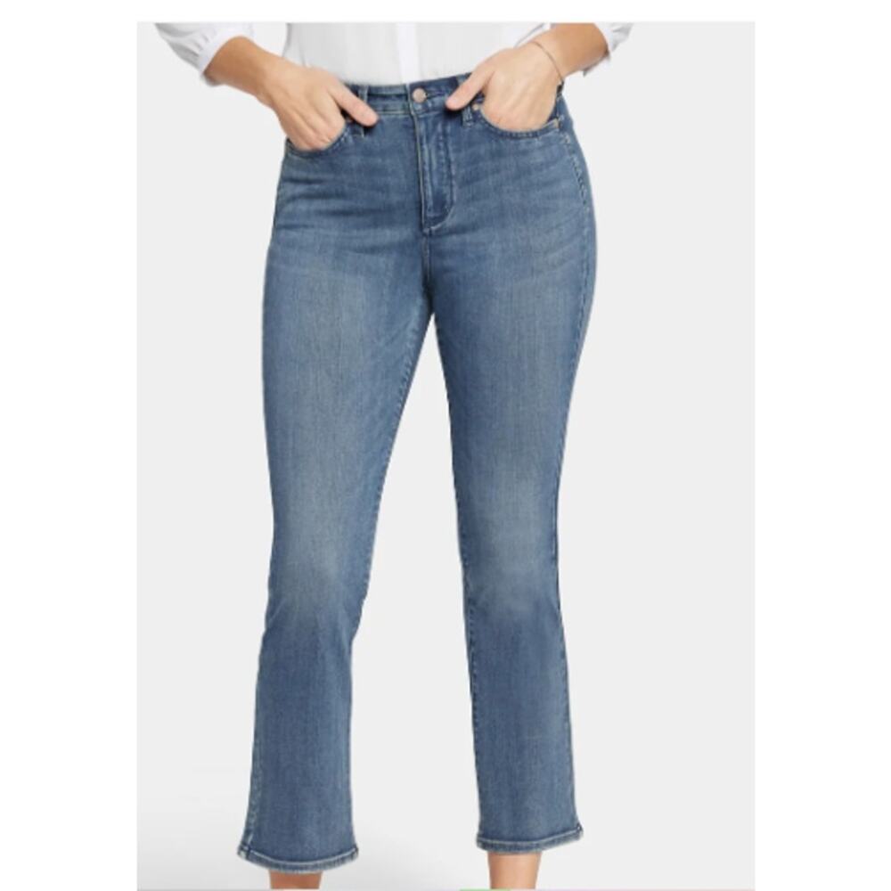 NYDJ Size 16 Slim Bootcut Ankle Jeans Blue Washed Cotton Blend Mid Rise Pockets